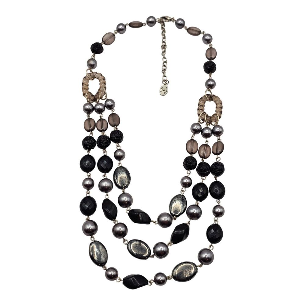 Robert Rose Triple 3 Strand Multi-Colored Beads Necklace 16-19” Adj. Silver Tone